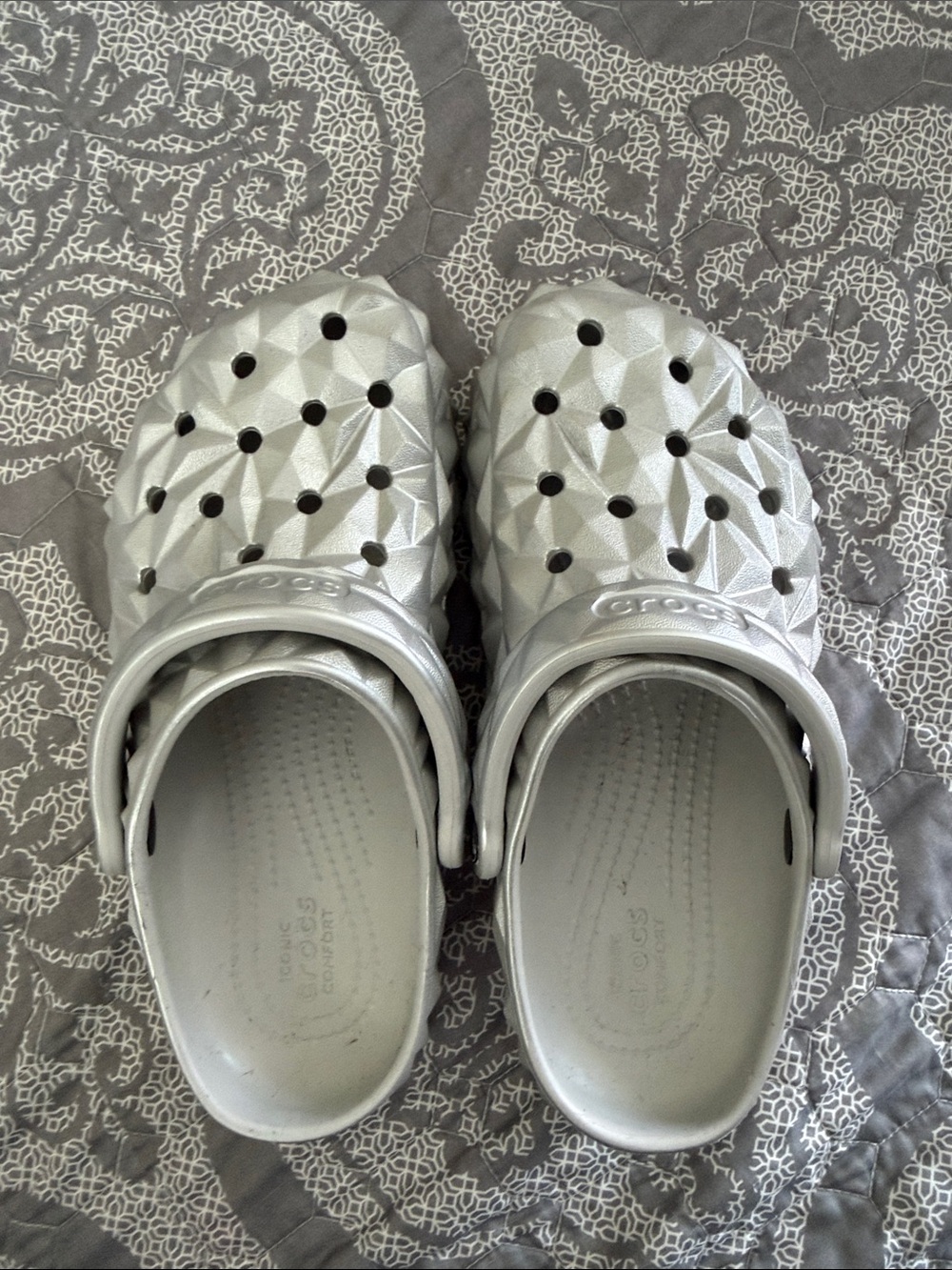 Metallic Silver Crocs